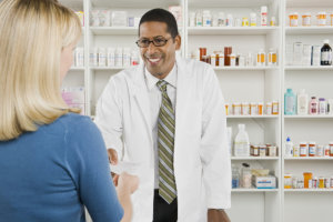 pharmacist talking to the customer